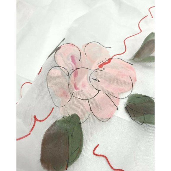 Vintage 1960s Sheer White Valances Curtains 4 Made Japan Hand Painted Pink Red - Picture 3 of 11